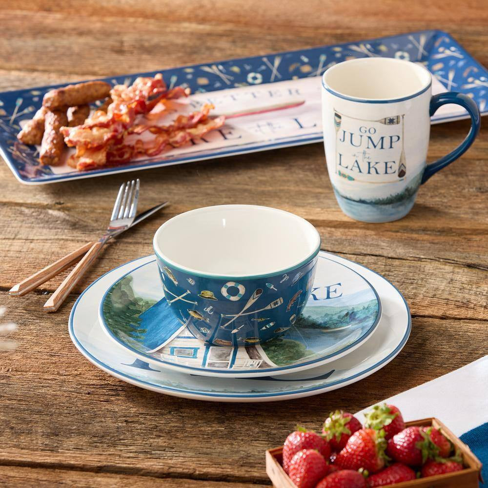Wake at the Lake 16-Piece Multi-Colored Ceramic Dinnerware Set