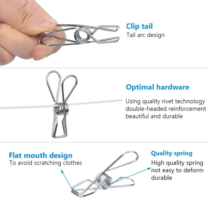 Clothespins Stainless Steel Clothes Pegs Washing Hang Laundry Metal Home Storage Tool 10-100Pcs Cloth Pin Clip Holders 6Cm Clips