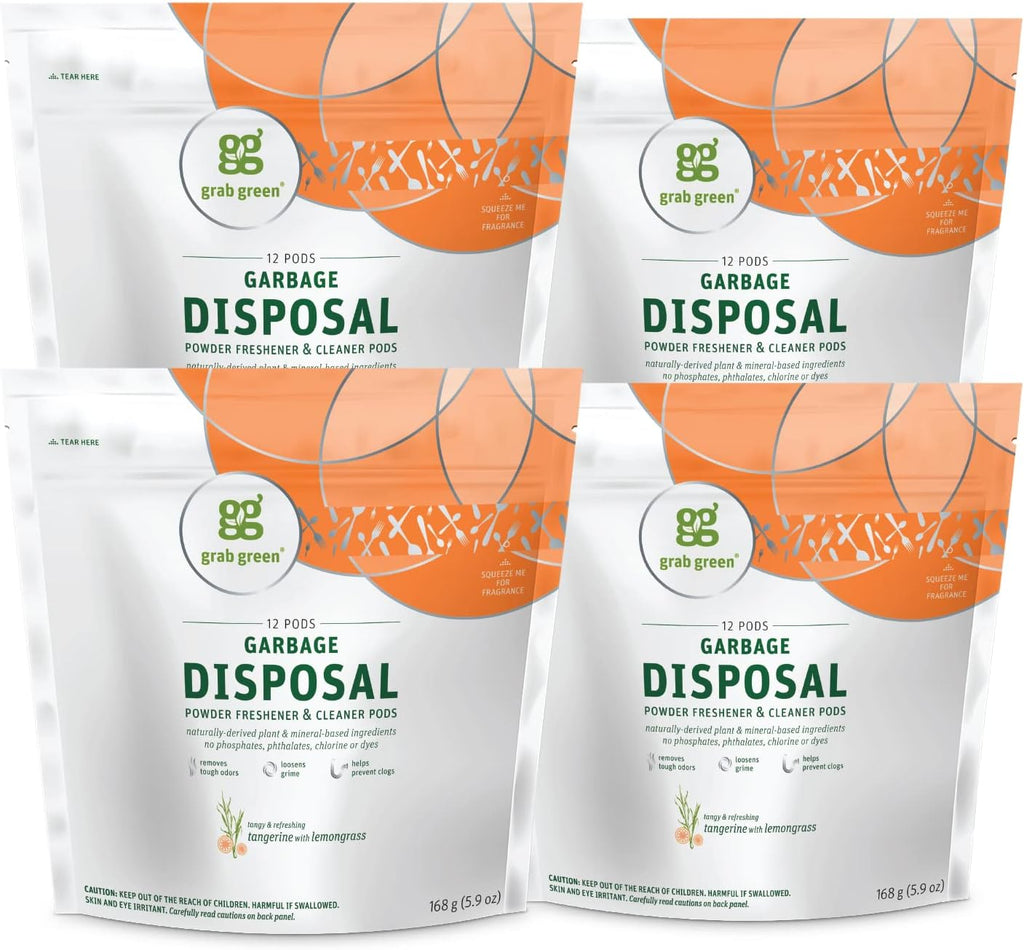 Naturally-Derived, Tangerine with Lemongrass, 12 Pods (4-Pack), Mineral-Based Garbage Disposal Cleaner & Freshener
