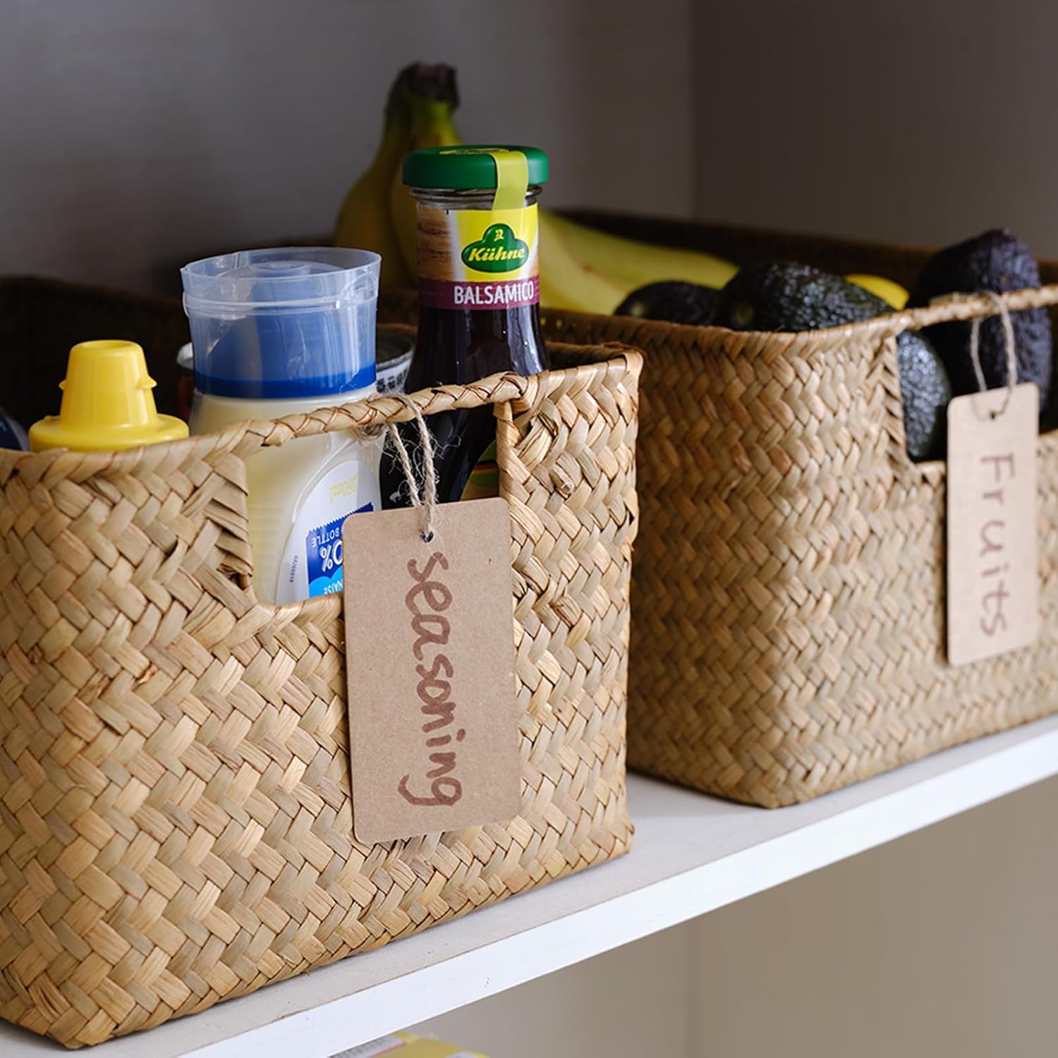 Woven Seagrass & Iron Wire Storage Baskets Set of 3 with Lids 4 Pack - Brown