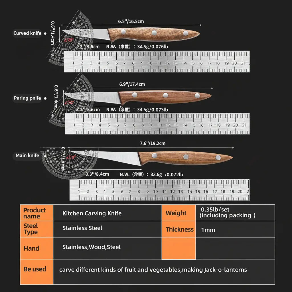 Stainless Steel Fruit Carving Knife Set Wood Handle Kitchen Knives
