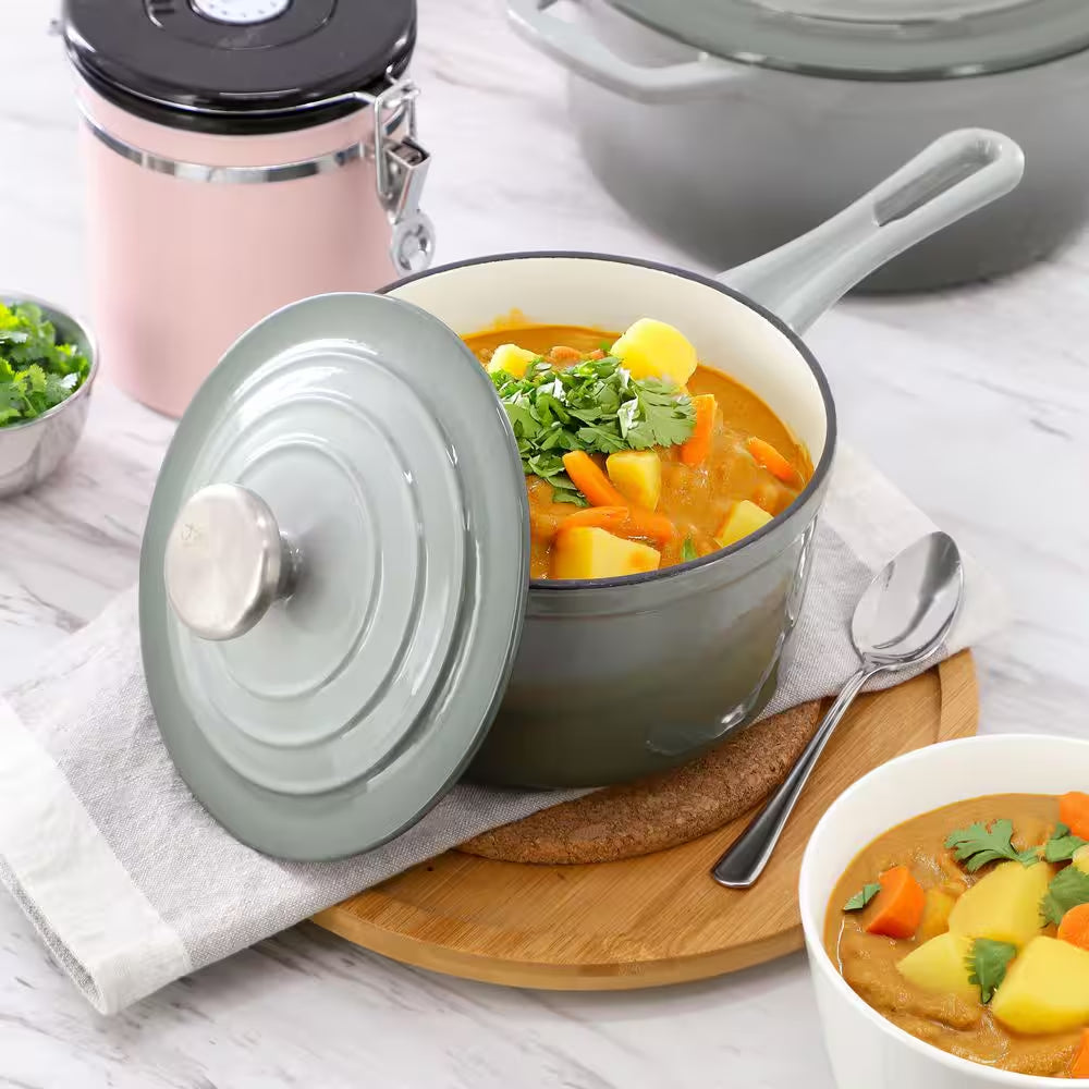 7 Piece Enameled Cast Iron Cookware Set in Gray