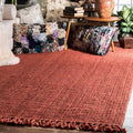 5X8 Daniela Jute Tassel Hand Woven Area Rug, Brick, Solid Chunky Farmhouse Design, Natural Fiber, for Bedroom, Dining Room, Living Room, Hallway, Office, Entryway