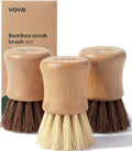 Bamboo Dish Scrub Brush Set, 3-Pack Plastic-Free Kitchen Brushes for Dishes Pots and Cast Iron, Fsc-Certified Bamboo with Natural Sisal and Union Fiber Bristles, 2 Hard and 1 Medium Brush