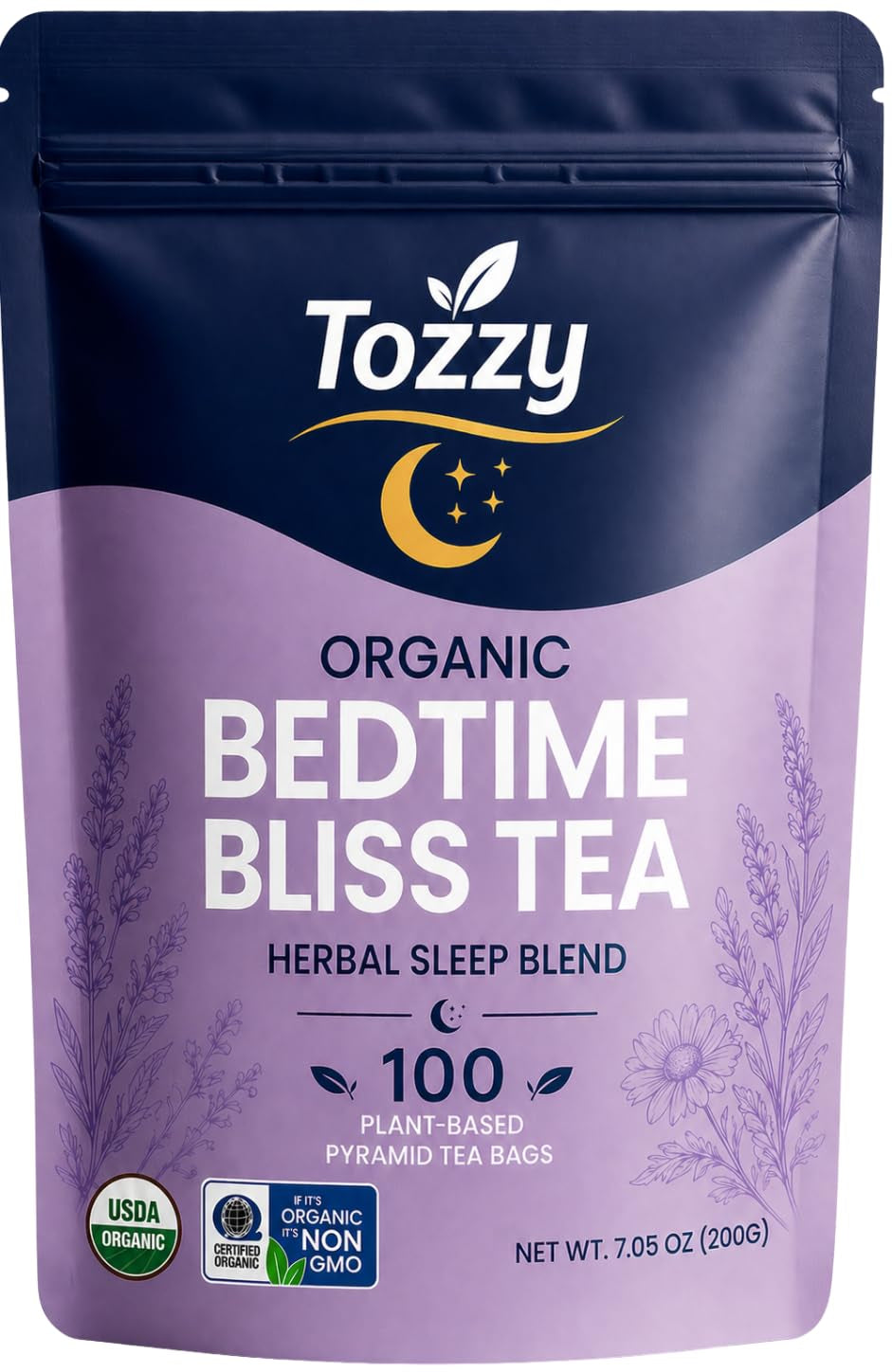 Organic Bedtime Bliss Tea – 100 Count, Plant-Based Pyramid Tea Bags