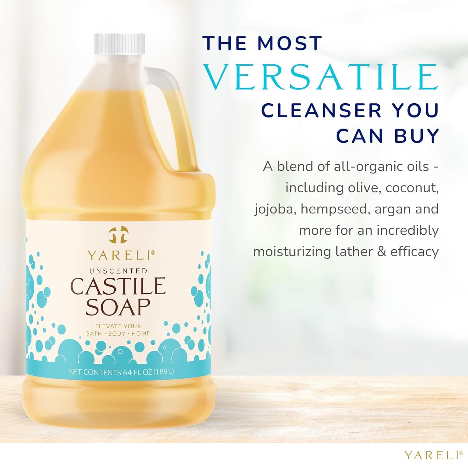 Pure Castile Soap Liquid Unscented 64Oz – EWG Verified Organic Oils, Fragrance-Free Body Wash, Castile Soap for Bath Body Home Laundry – Made in USA, Vegan