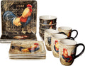 Gilded Rooster 16 Pc Dinnerware Set, Service for 4