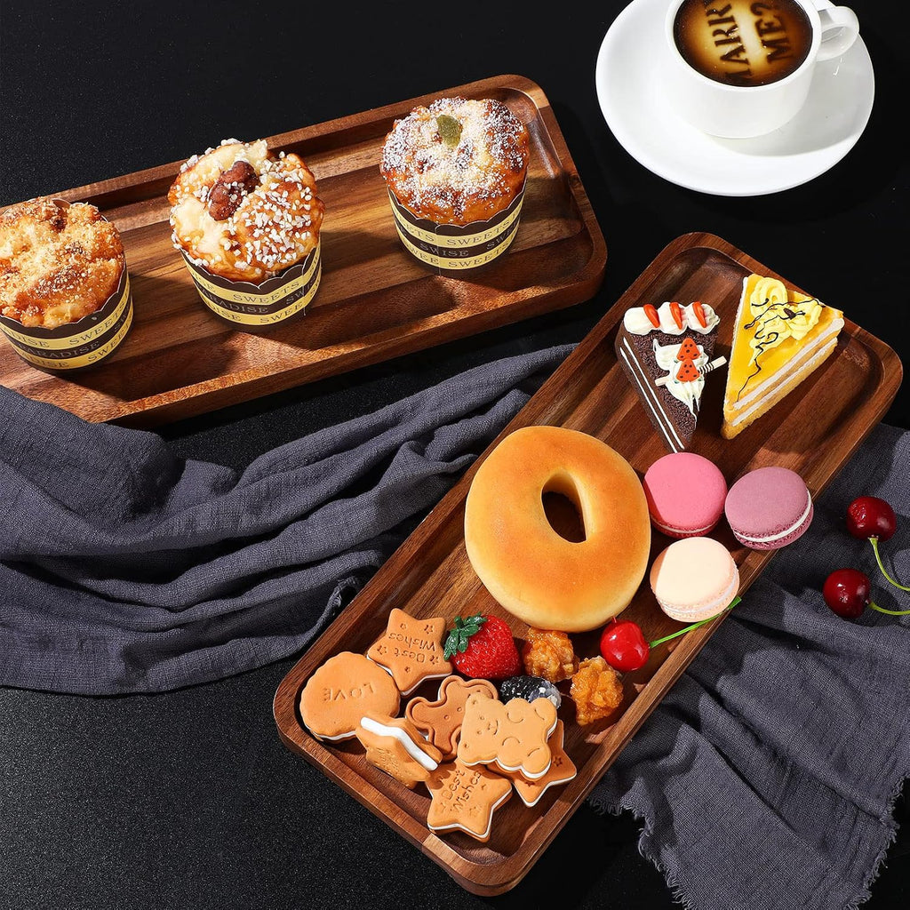 8 Pcs Solid Acacia Wood Serving Tray 14'' X 5.5'' Rectangular Wooden Serving Platter Long Cheese Charcuterie Boards with Edges Wood Boards for Food Vegetable Appetizer Party Decor