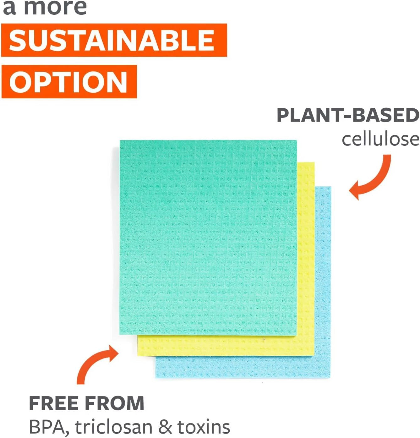 Totally Plant-Based Sponge Cloths - Cellulose Sponge Cloths, Super Absorbent Dish Towels, Reusable Paper Towel Alternative, 100% Natural Plant-Based, 3-Pack, Multicolor