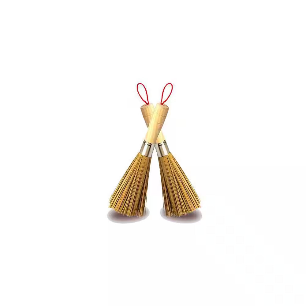 2-Pack Traditional Natural Bamboo Wok Cleaning Brushes, Dishwashing Kitchen Tools