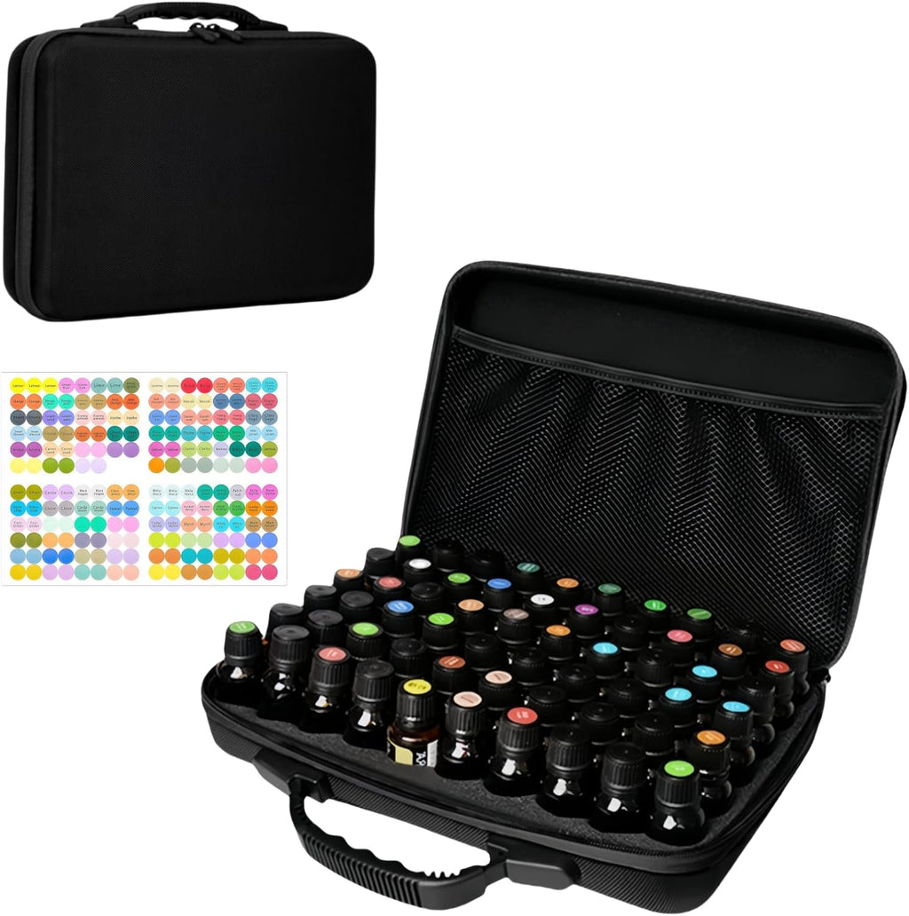 60 Bottles EVA Essential Oils Organizer, Hard Shell Essential Oil Storage Carrying Case, Essential Oils Holder Traveling Bag with Foam Insert, Holds 5Ml,10Ml,15Ml Essential Oils (Black)