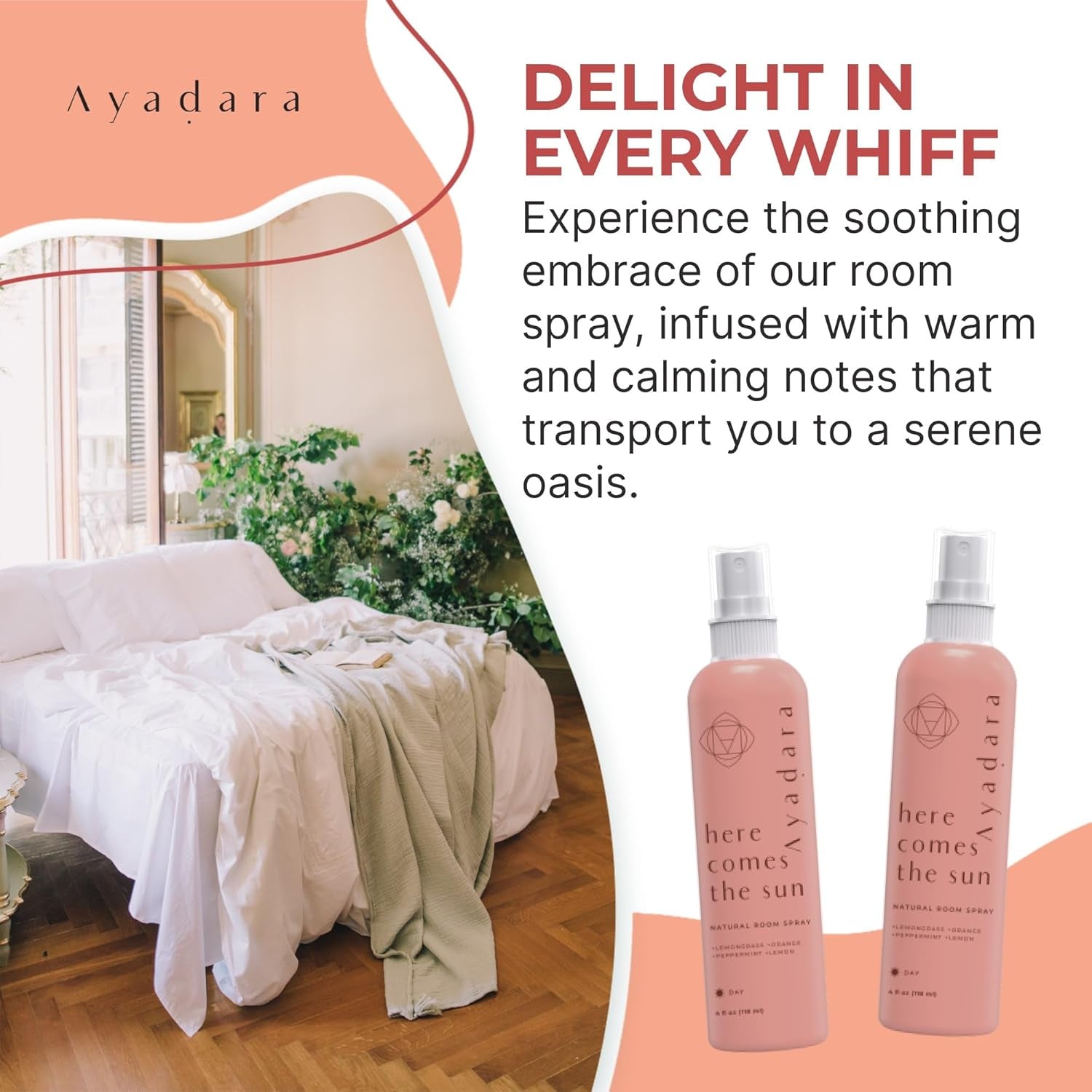 Natural Room Spray, 4 Oz, Aromatherapy for Room, Fragrance Spray and Home/Linen Deodorizer Mist, All Natural Spray Air Freshener with Lemongrass and Peppermint Oil, 1000 Sprays