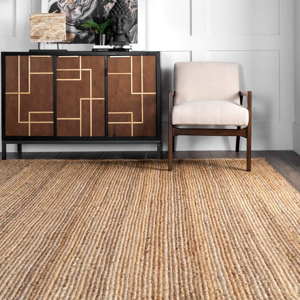 8X10 Rigo Jute Hand Woven Area Rug, Natural, Solid Farmhouse Design, Natural Fiber, for Bedroom, Living Room, Dining Room, Hallway, Office, Kitchen, Entryway