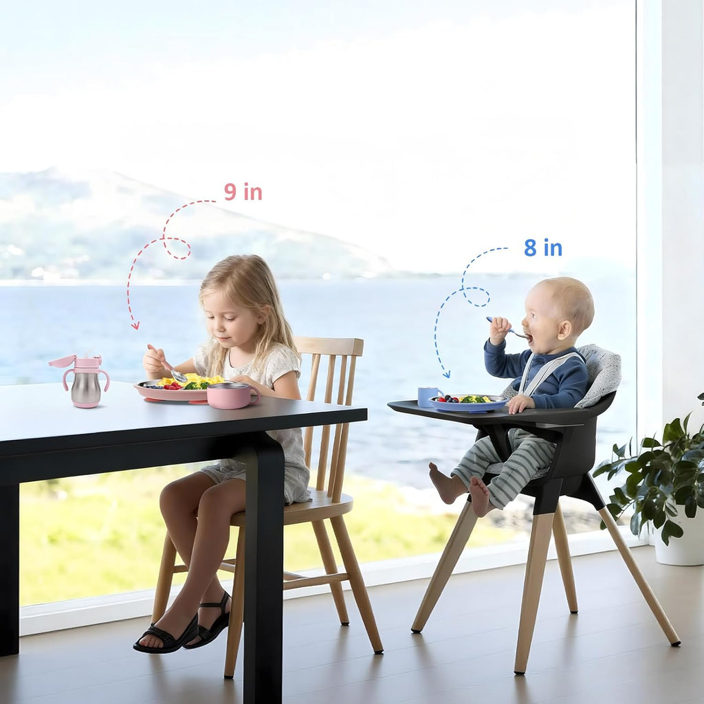 Stainless Steel Suction Plates for Toddlers, 9" Divided Kids Baby Plates with Removable Silicone Suction, Non Toxic Non Slip Portion Control Snack Dishes 3 Packs, Pink Beige Lilac