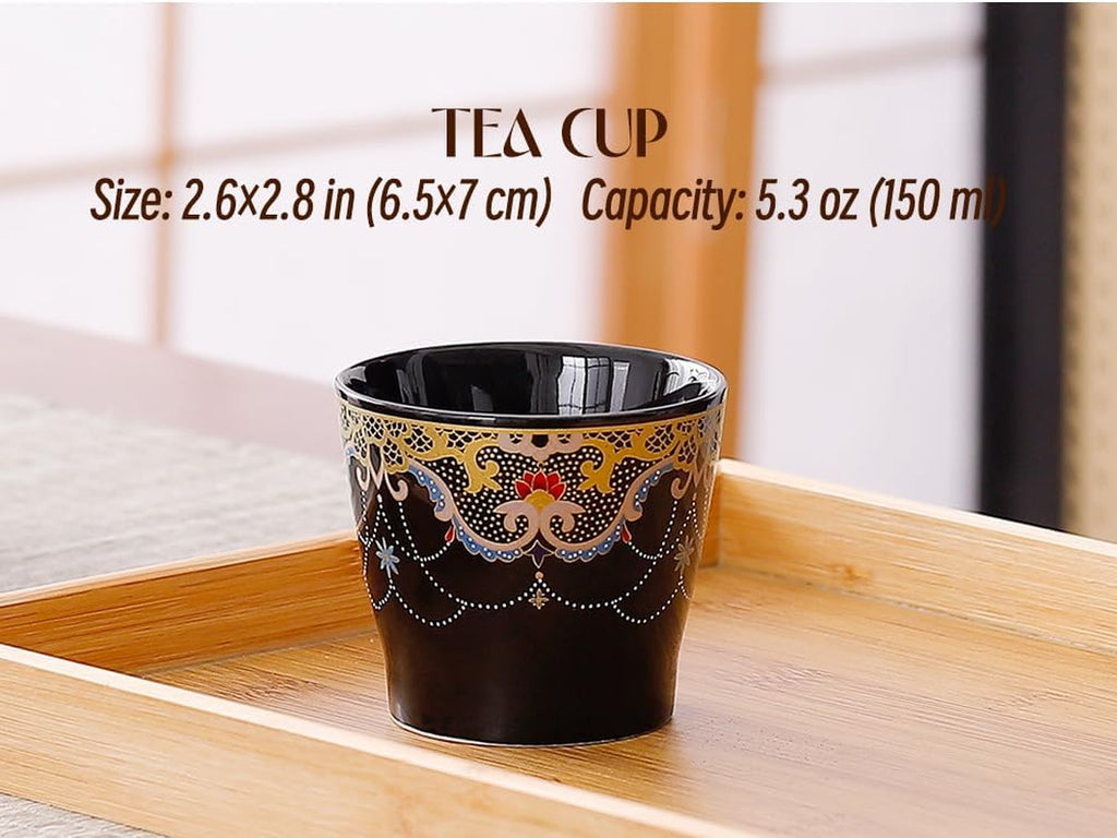 Japanese Tea Set for Adults, Japanese Teapot Set with 1 Teapot (32Oz/920Ml), 6 Tea Cups (4.5Oz/130Ml), 1 Tea Tray, 1 Stainless Infuser, Kiln Altered Glaze Porcelain Tea Set (Jeweled Necklace)