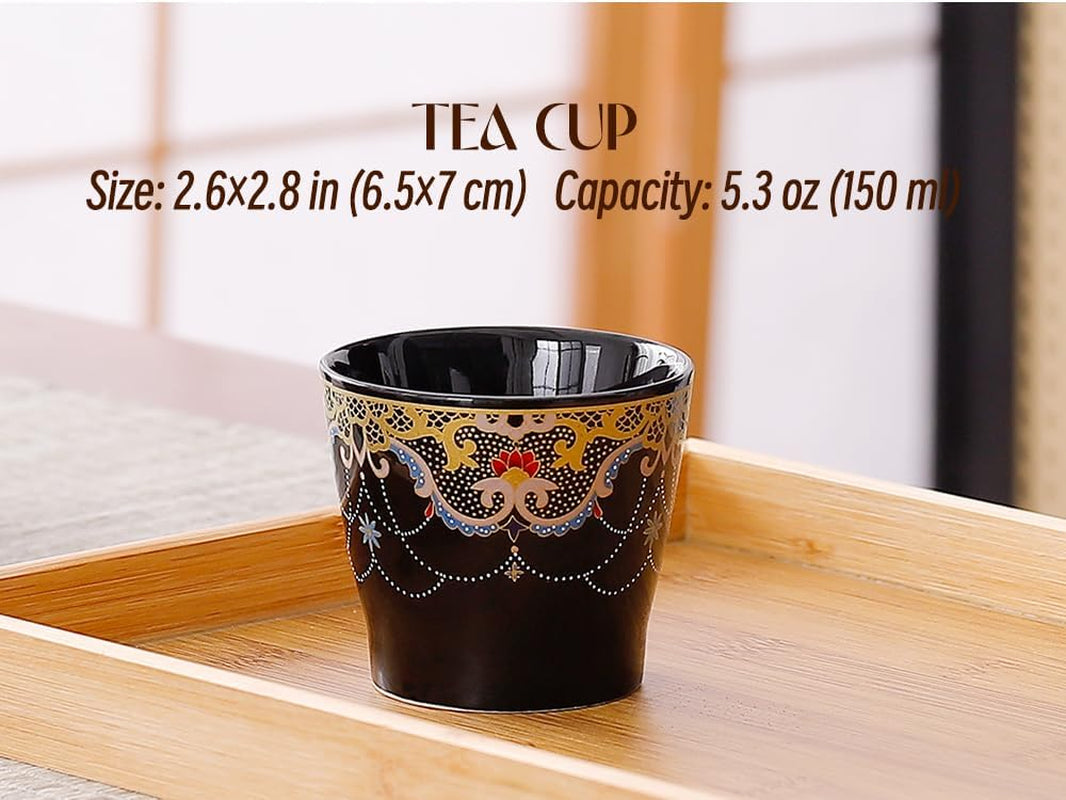Japanese Tea Set for Adults, Japanese Teapot Set with 1 Teapot (32Oz/920Ml), 6 Tea Cups (4.5Oz/130Ml), 1 Tea Tray, 1 Stainless Infuser, Kiln Altered Glaze Porcelain Tea Set (Jeweled Necklace)