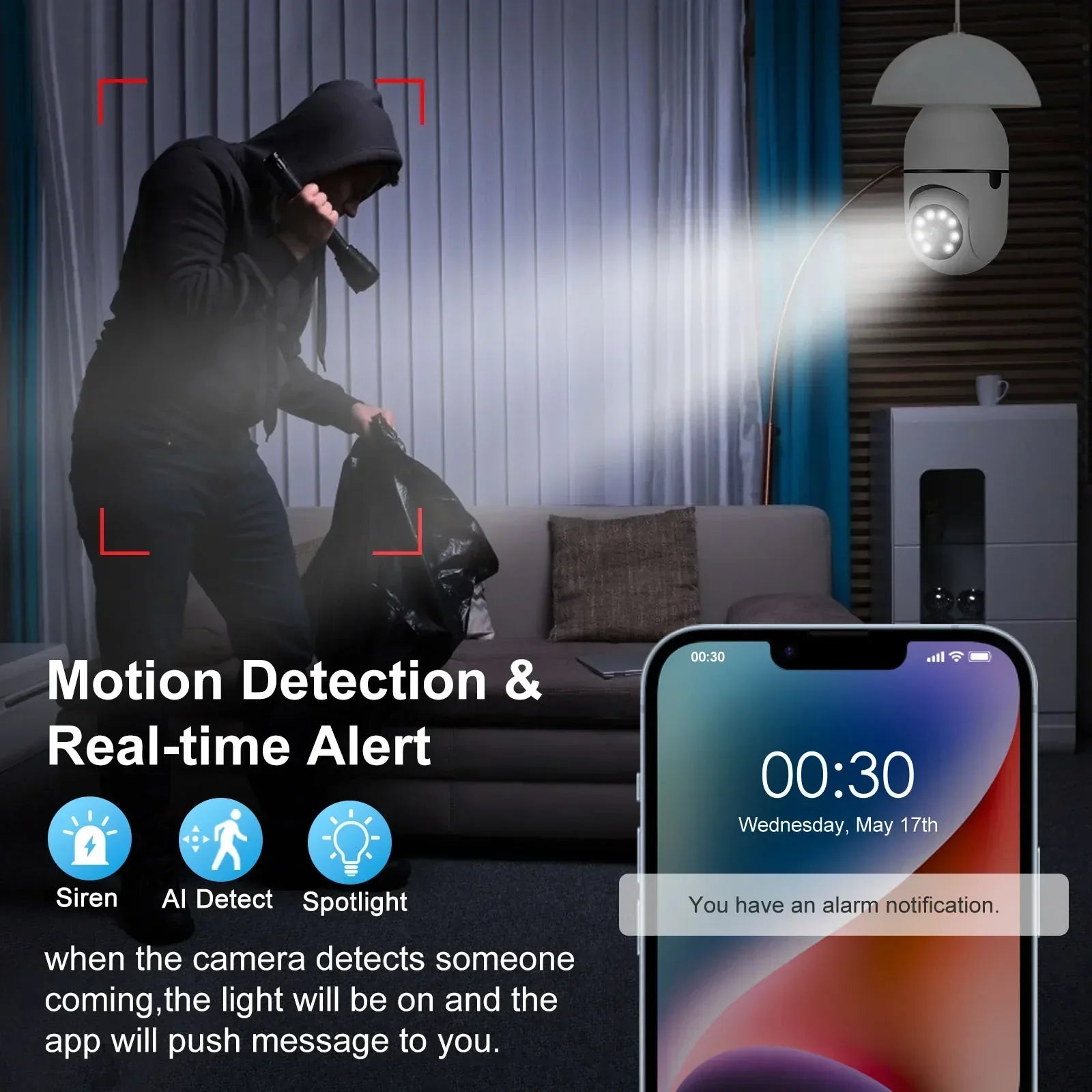 E27 Wifi Camera Bulb 3Mp With Night Vision