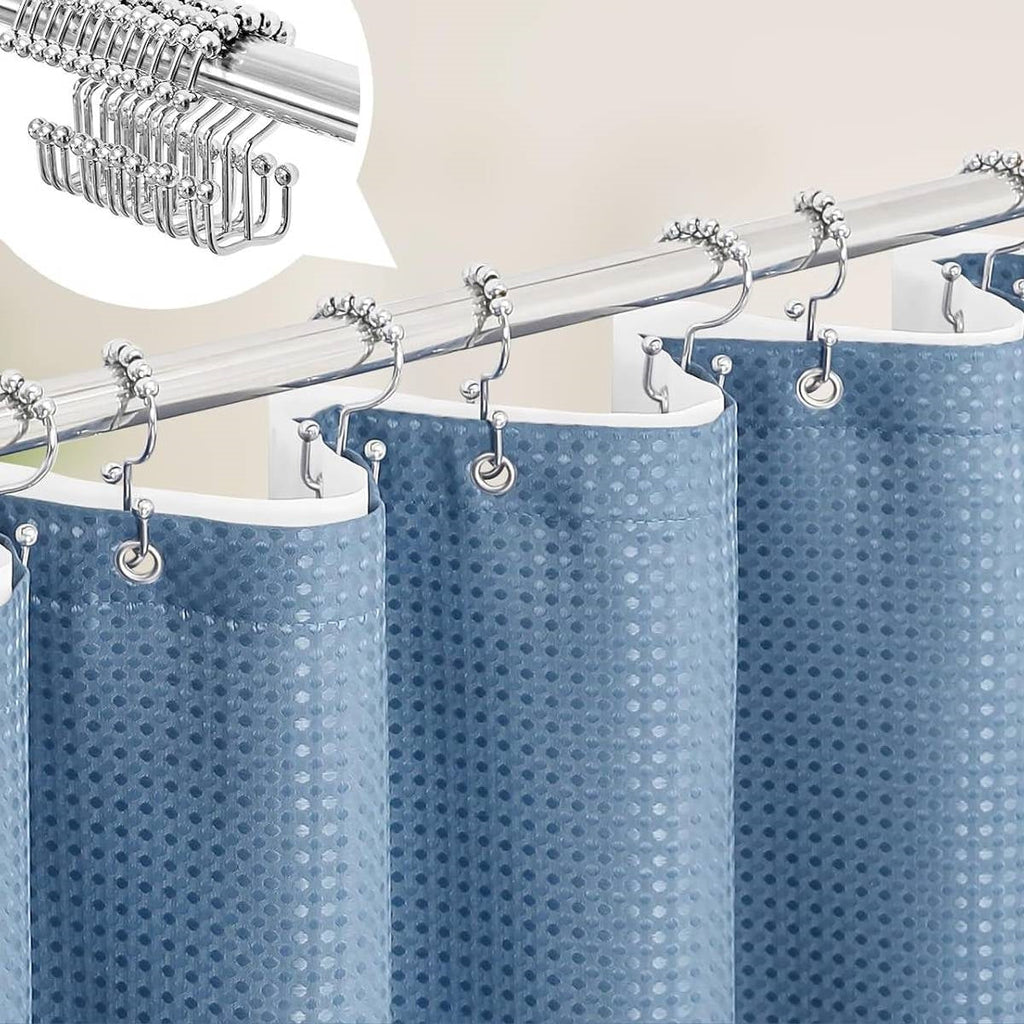 72"W x 72"H Blue Waffle Textured 3 in 1 Shower Curtain Set