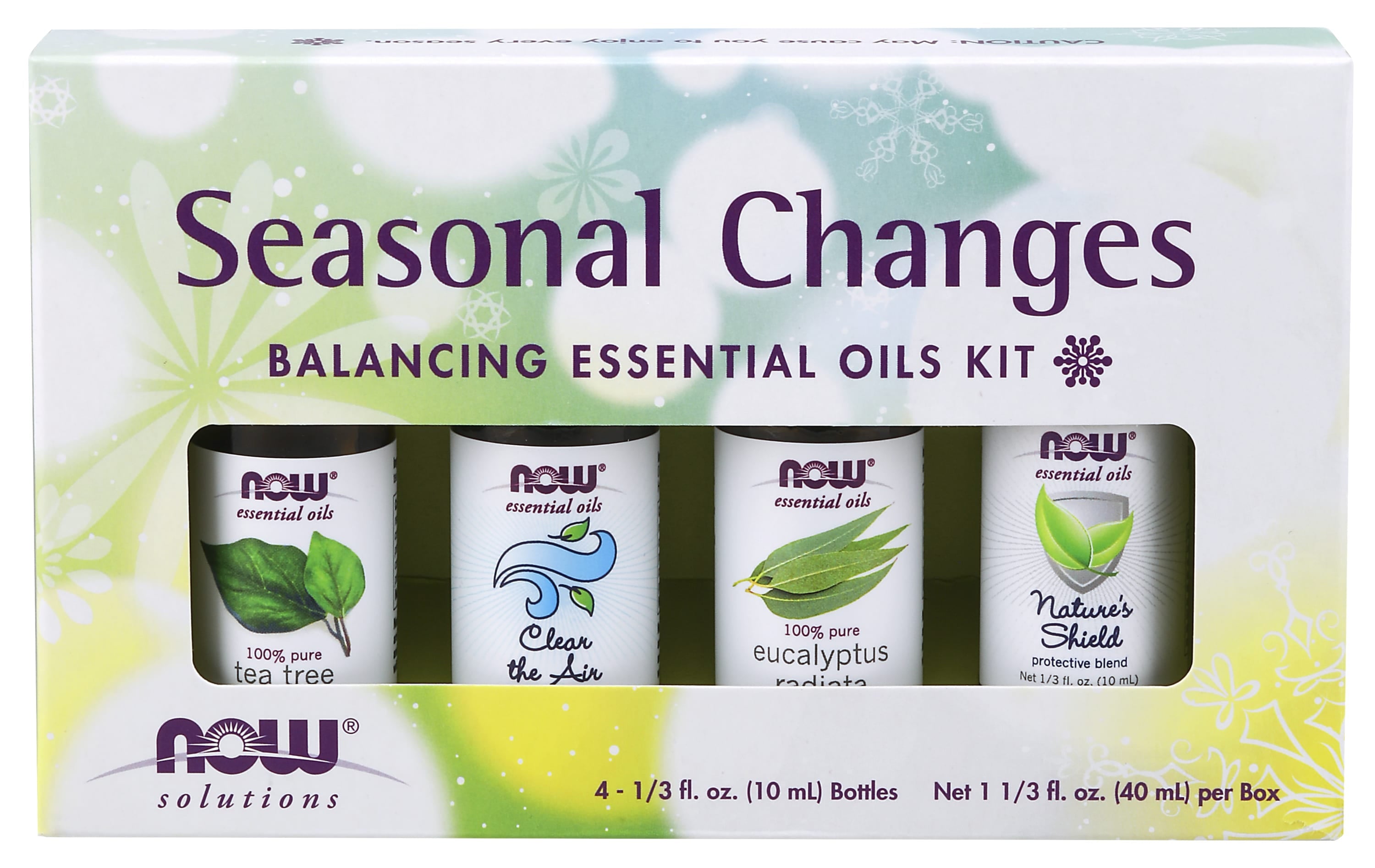 Essential Oils, Seasonal Changes Balancing Aromatherapy Kit, 4X10Ml Including Tea Tree, Eucalyptus Radiata, Clear the Air and Nature’S Shield Oil Blend with Child Resistant Caps