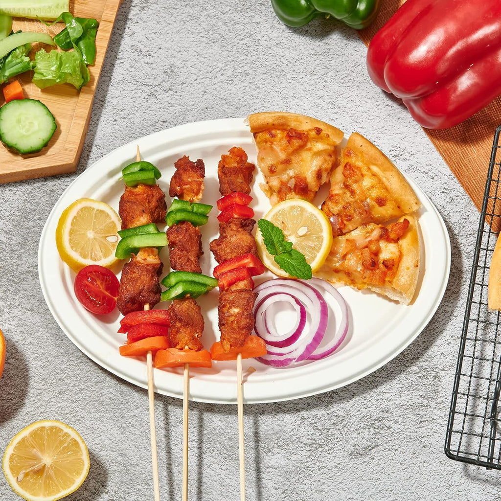 300 Pack 100% Compostable Oval Paper Plates 12 Inch Super Strong Disposable Paper Plates Bagasse Natural Biodegradable Eco-Friendly Sugarcane for BBQ, Party, Dinner, and Picnic