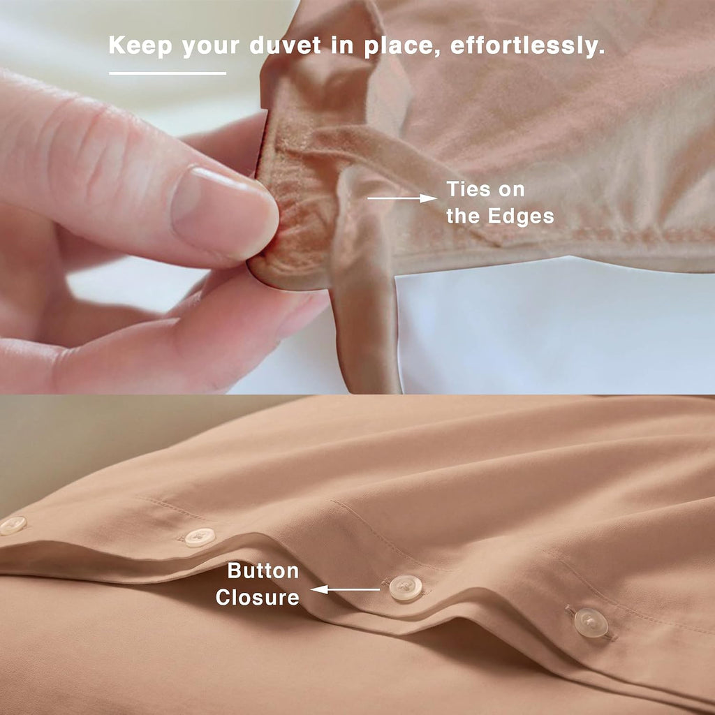 GOTS Certified 100% Organic Cotton Duvet Cover King Size - 400 TC Sateen - Soft - Silky - Button Closure - Edge Ties - 1 Duvet Cover (106"X92")+2 Pillow Shams (20"X36") - Taupe