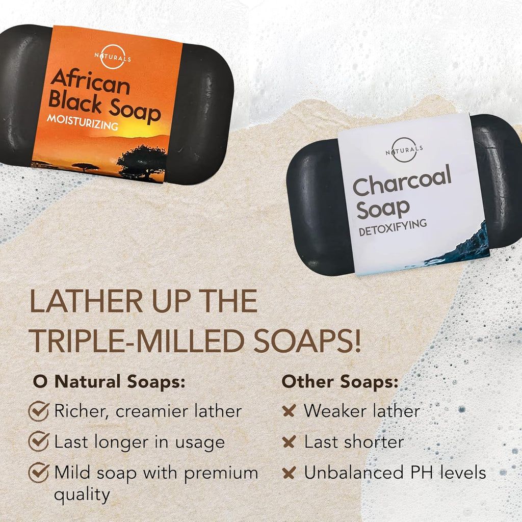100% Natural Bar Soap - Gift Set - Organic Ingredients & Essential Oils - Spa Gifts for Women & Men, Body Wash & Face Soap - 6PC Black Soap Collection - Mothers Days Gifts