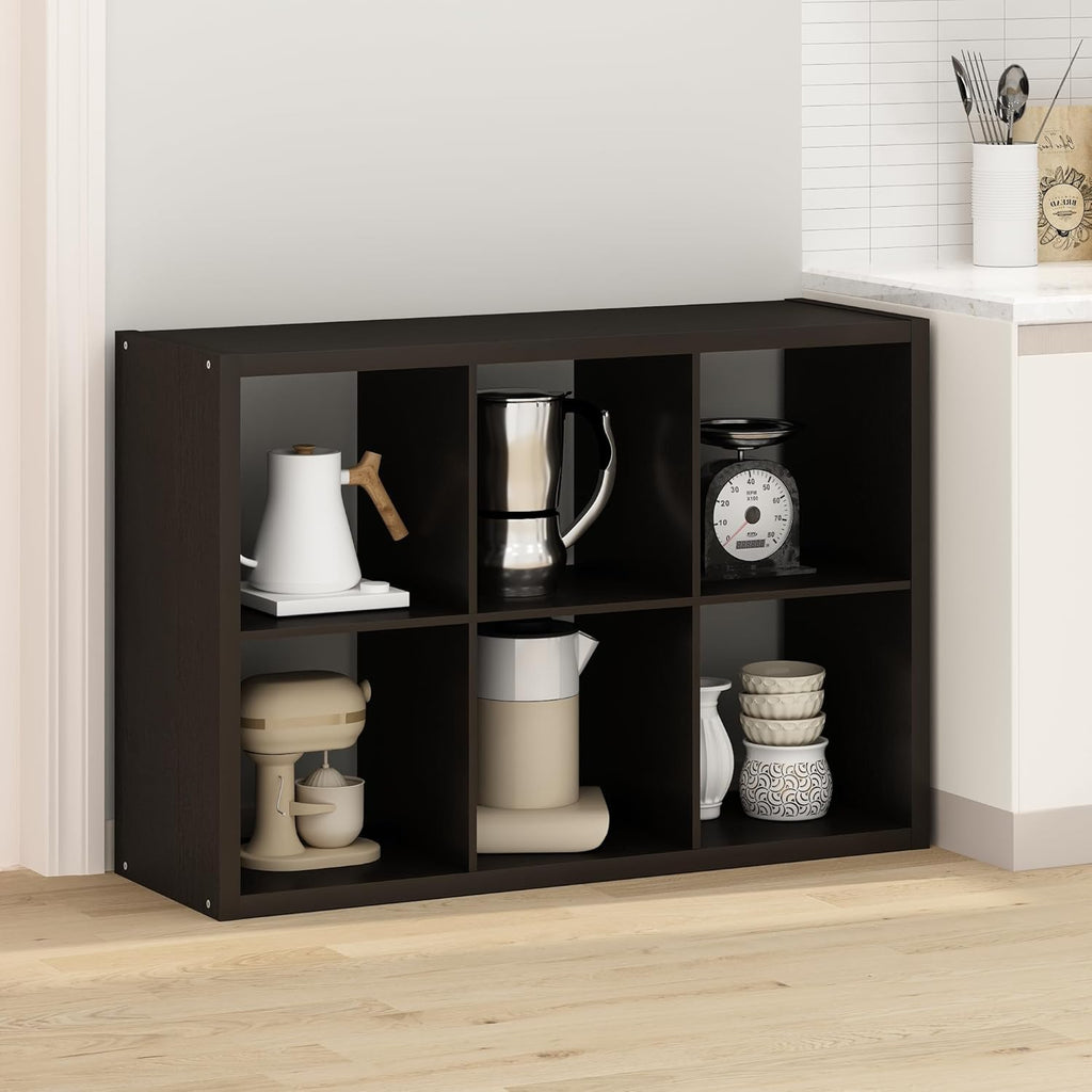 HERMITE Kitchen Island, 6-Cube Coffee Bar, Kitchen Storage, Bakers Rack, for Pantry Organizers and Storage, Kitchen Organization, Black Oak