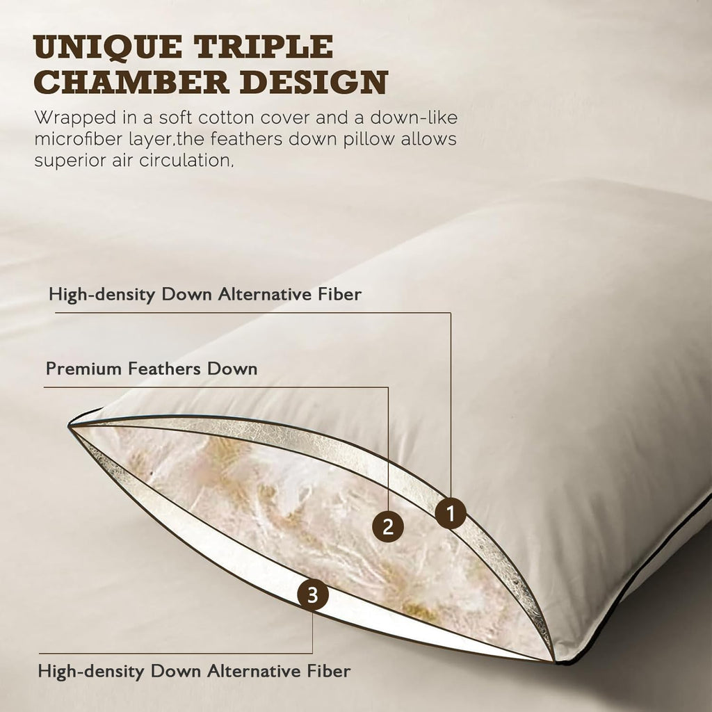 Lightweight Organic Feather down Comforter Full Size and down Pillows Set for Summer