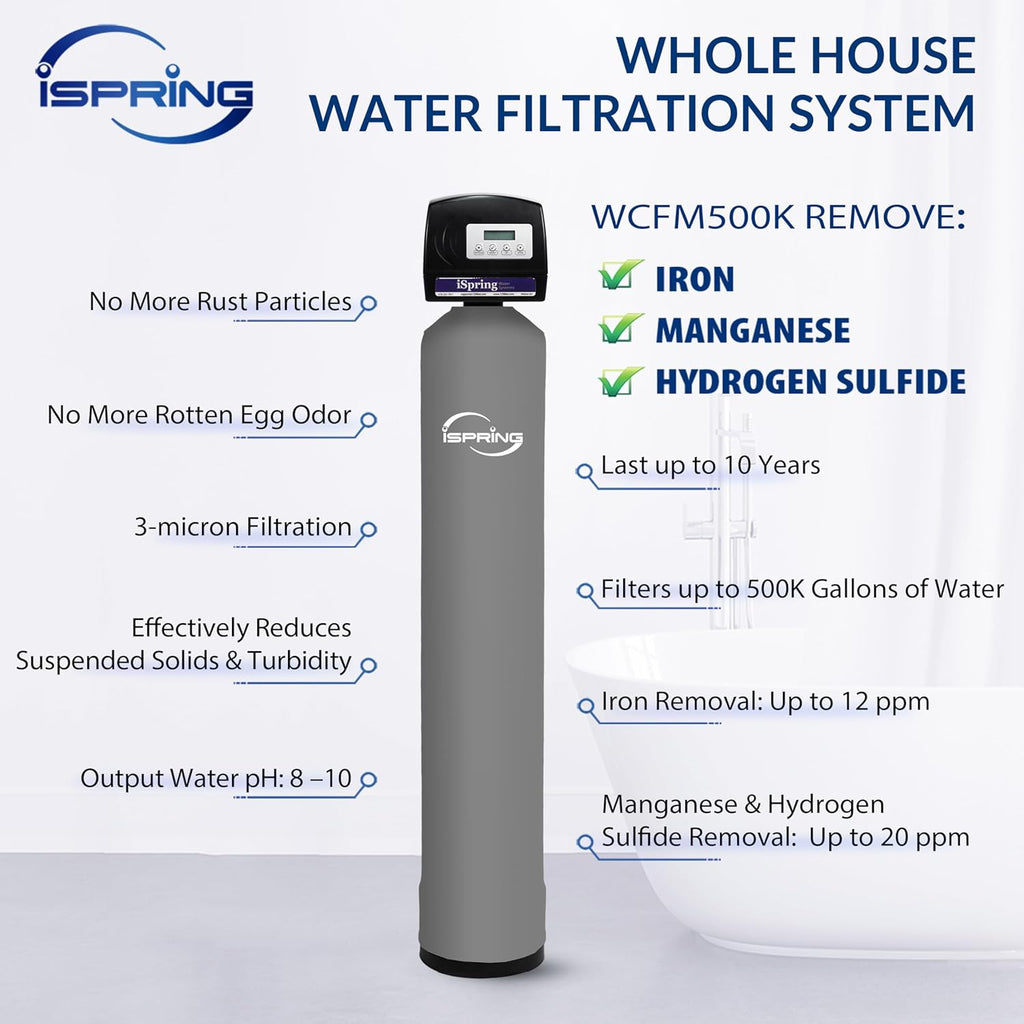 WCFM500K Whole House Water Filtration System for Iron, Manganese & Hydrogen Sulfide Removal, Well Water Compatible, Set & Forget, Lasts up to 10 Years