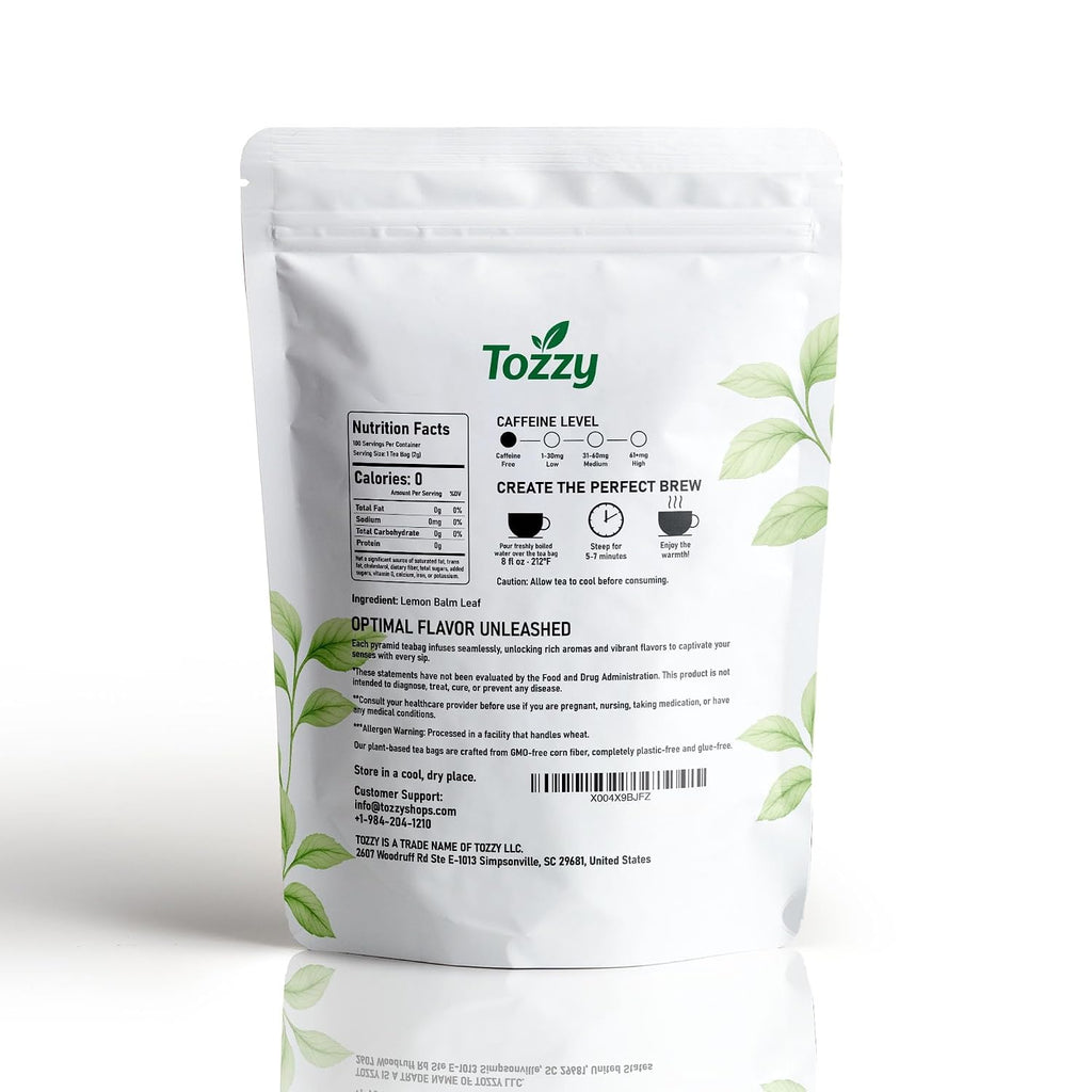 Organic Lemon Balm Tea – 100 Count, Plant-Based Pyramid Tea Bags