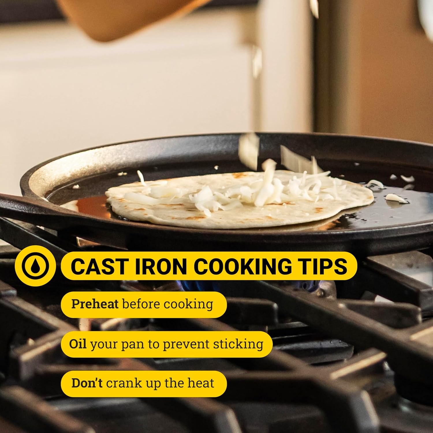 Seasoned Cast Iron Square Griddle - 11 Inches - Durable Pan - Cast Iron Cookware for Pancakes, Eggs, Bacon & Grilling Favorites