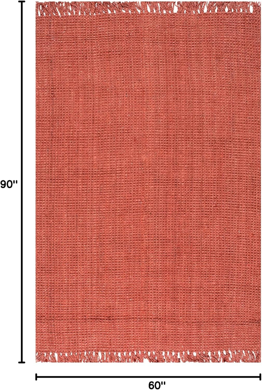 5X8 Daniela Jute Tassel Hand Woven Area Rug, Brick, Solid Chunky Farmhouse Design, Natural Fiber, for Bedroom, Dining Room, Living Room, Hallway, Office, Entryway