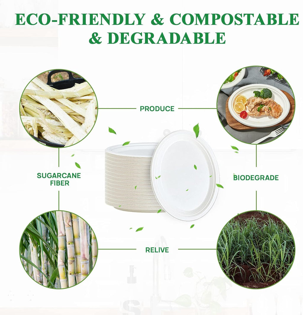 300 Pack 100% Compostable Oval Paper Plates 12 Inch Super Strong Disposable Paper Plates Bagasse Natural Biodegradable Eco-Friendly Sugarcane for BBQ, Party, Dinner, and Picnic