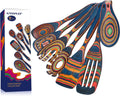 Pakkawood Blue Wooden Kitchen Utensil Set, 7-Piece Cooking Spoons, Non-Stick Colorful Serving Tools with Decorative Pattern