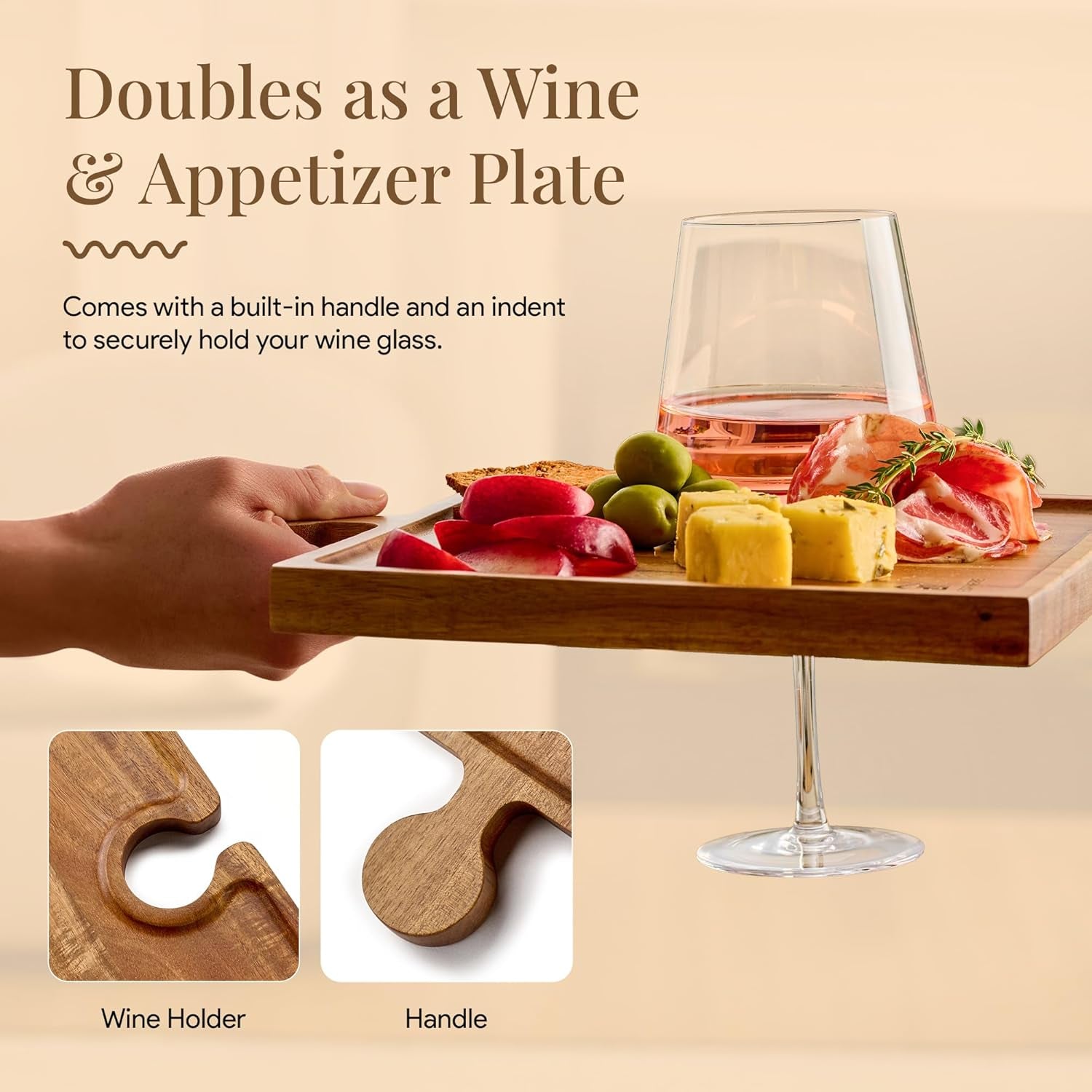 Wooden Charcuterie Boards, Appetizer Tray for Parties & Cutting Board with Handle, Set of 4, Acacia Wood Board, Wine Gifts, Wine Accessories, Interlocking Puzzle Serving Tray W/Storage Box