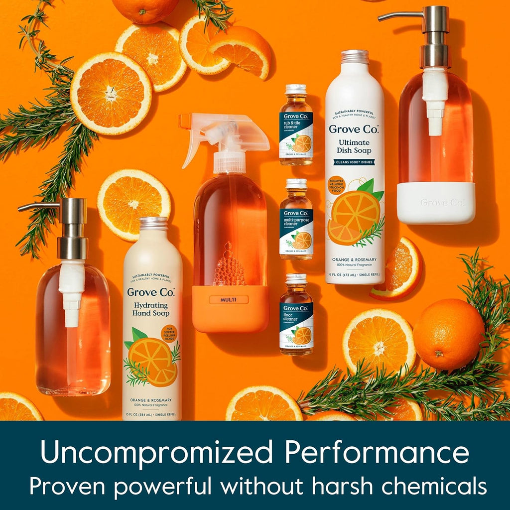 Multi-Purpose Cleaner Refills & Glass Bottle, Orange & Rosemary | 2 Refills and 1 Reusable Glass Bottle; Plant-Based; No Plastic Waste; Ammonia & Chlorine Free; No Harsh Chemicals