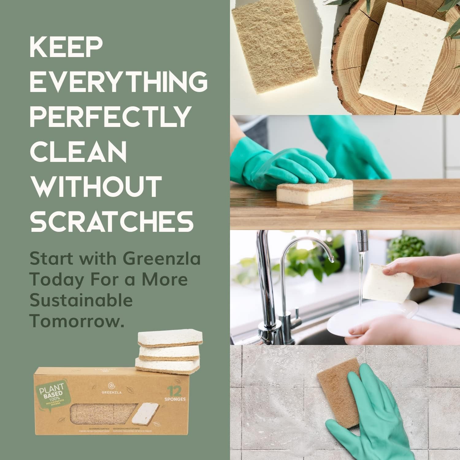 12 Pack Kitchen Sponges, Plant-Based Dish Sponges, Non-Scratch Sisal Hemp Scouring Pads for Dishes, Countertops, Bathtubs, and Tiles