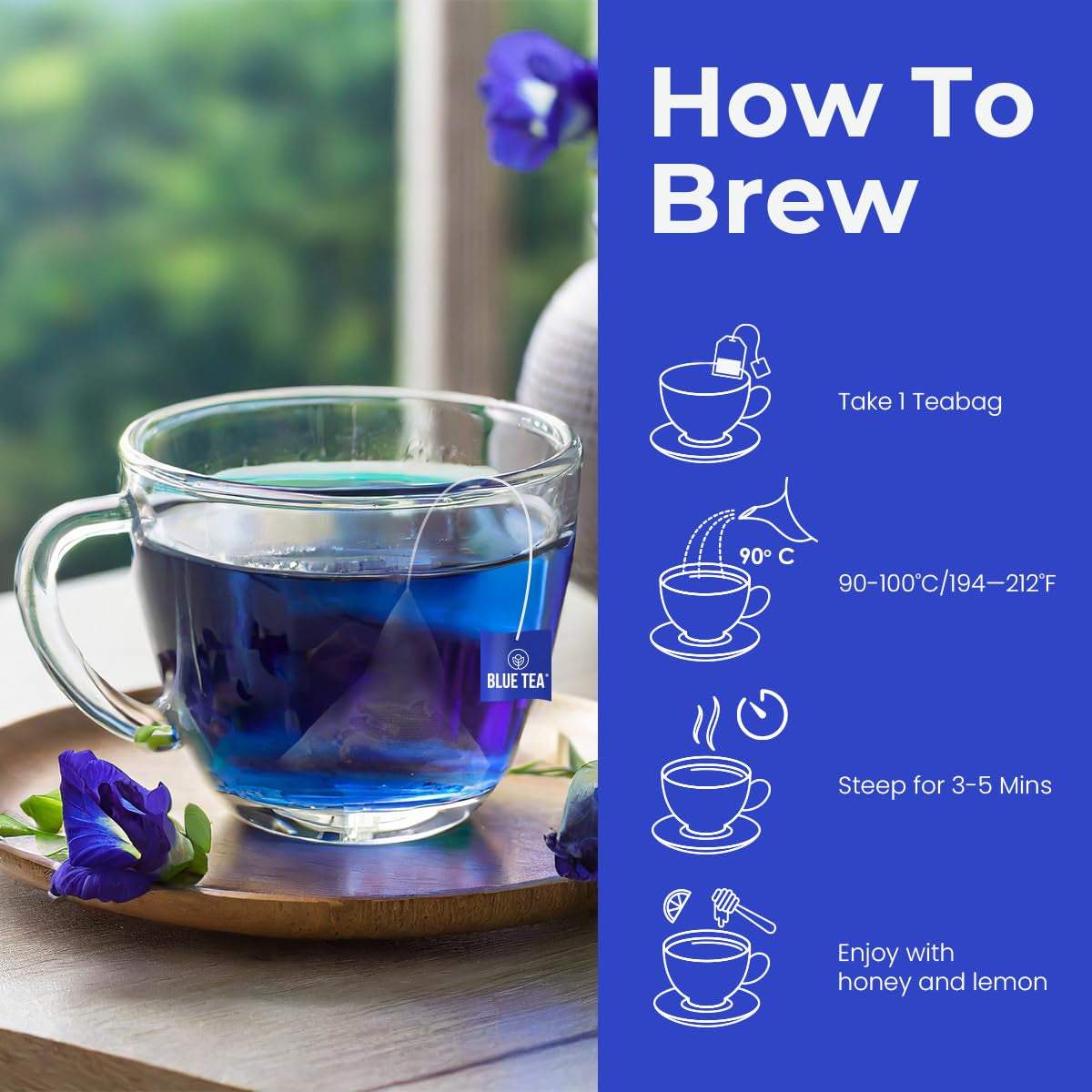 - Butterfly Pea Flower Tea - Ashwagandha - 10 Count - Pyramid Plant Based Tea Bag | ANTIOXIDANT RICH | Caffeine Free - Flower Based - Herbal Tea - Non Bitter | Zipper Pack