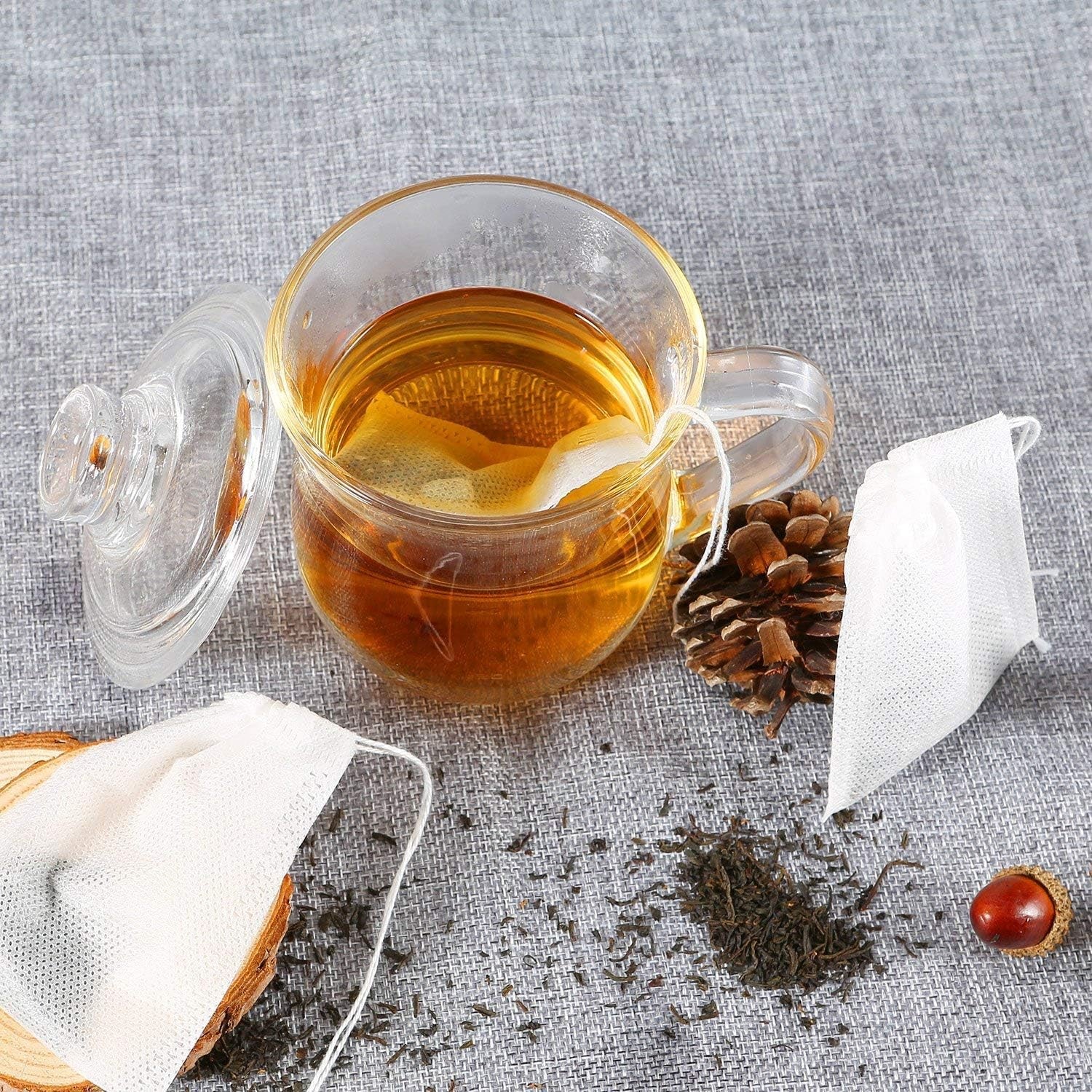 200 Pcs Disposable Tea Bags for Loose Leaf Tea, Empty Tea Bags for Loose Tea with Drawstring, Natural Tea Filter Bags