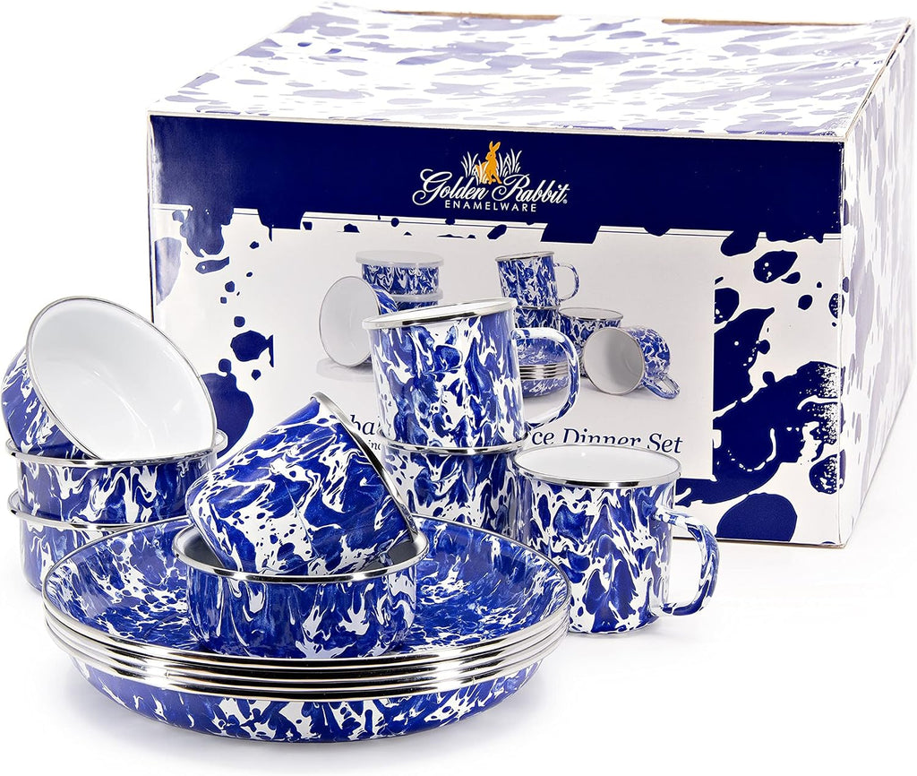 Enamelware 12-Piece Dinnerware Set, Cobalt Swirl