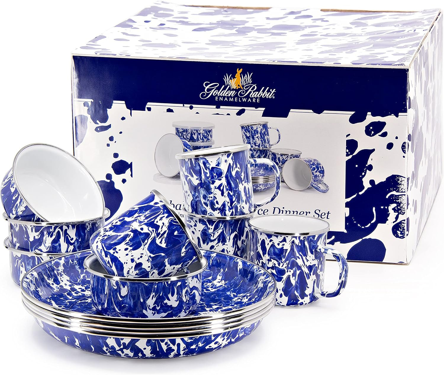 Enamelware 12-Piece Dinnerware Set, Cobalt Swirl