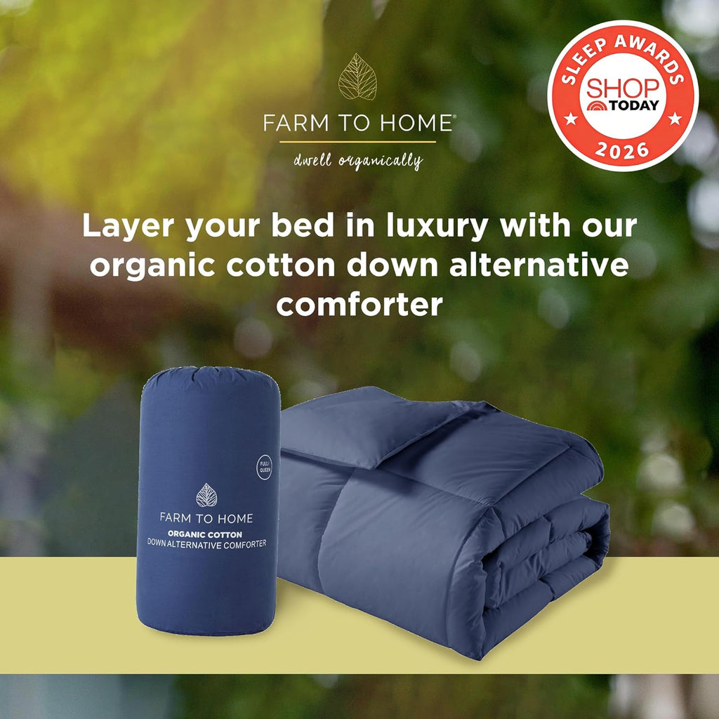 Luxury Comforter Organic Cotton All Season Fluffy Lightweight down Alternative Machine Washable Comforter for Bedroom, Full/Queen, Navy