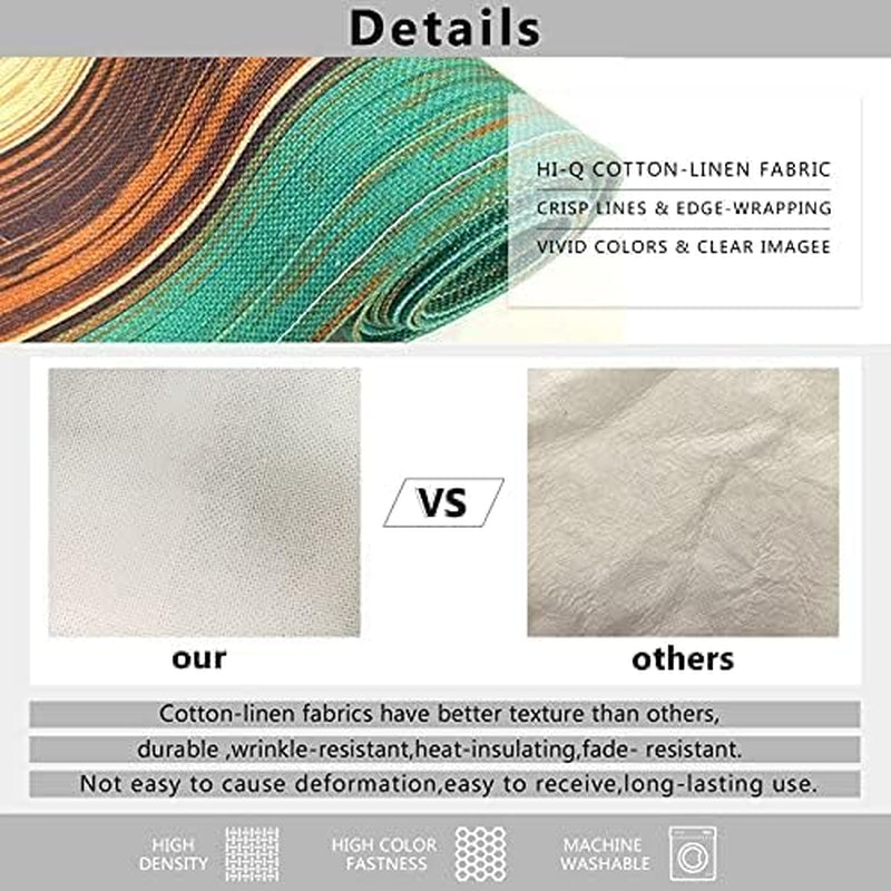 Cotton Burlap Farmhouse Table Runner with 6 Placemats,Blue Teal Heat-Resistant Set for Kitchen Coffee Table Party Banquet Decor(1 Table Runner 72 Inches Long and 6 Placemats)