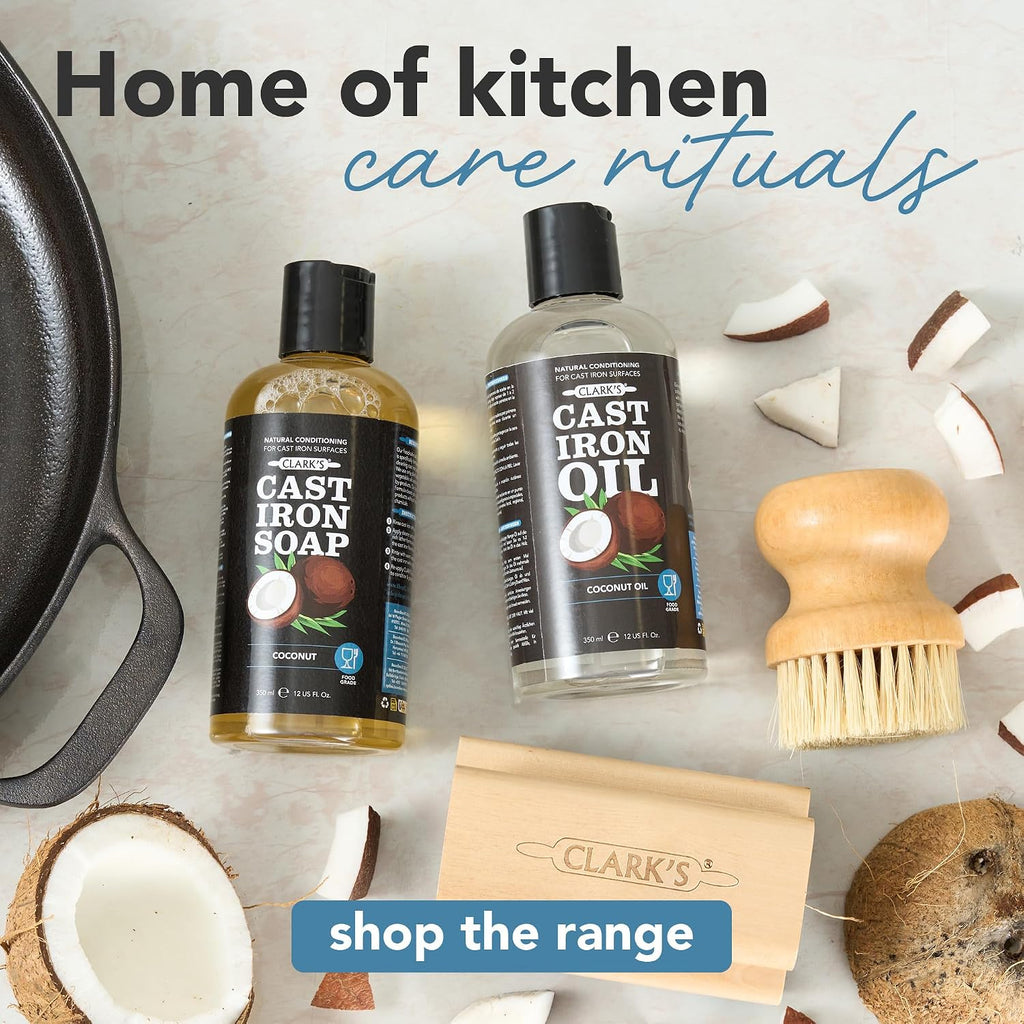 Cast Iron Cleaner 12 Oz, Made in USA, Plant Based Coconut Cast Iron Soap for Skillets, Griddles Etc. - Protects, and Restores Cookware