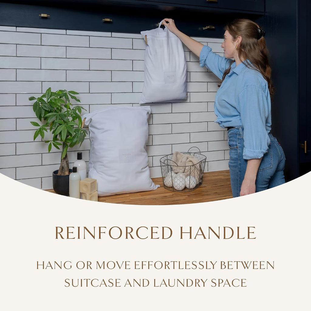 Luxury Organic Cotton Travel Laundry Bags - Set of 2 Large and Small Size - for Dirty Clothes at Home, Traveling, and Packable in Luggage and Suitcase - Carbon Neutral