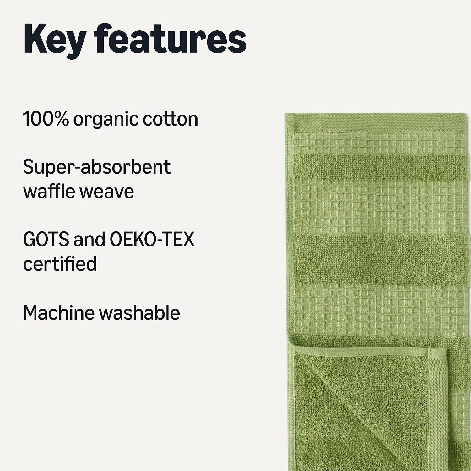 Organic Cotton Waffle Kitchen Dish Cloths, Ultra Absorbent, Quick Drying, Lint-Free, 12 X 12 Inches, 6-Pack (2 Brown, 2 Green, 2 Navy)