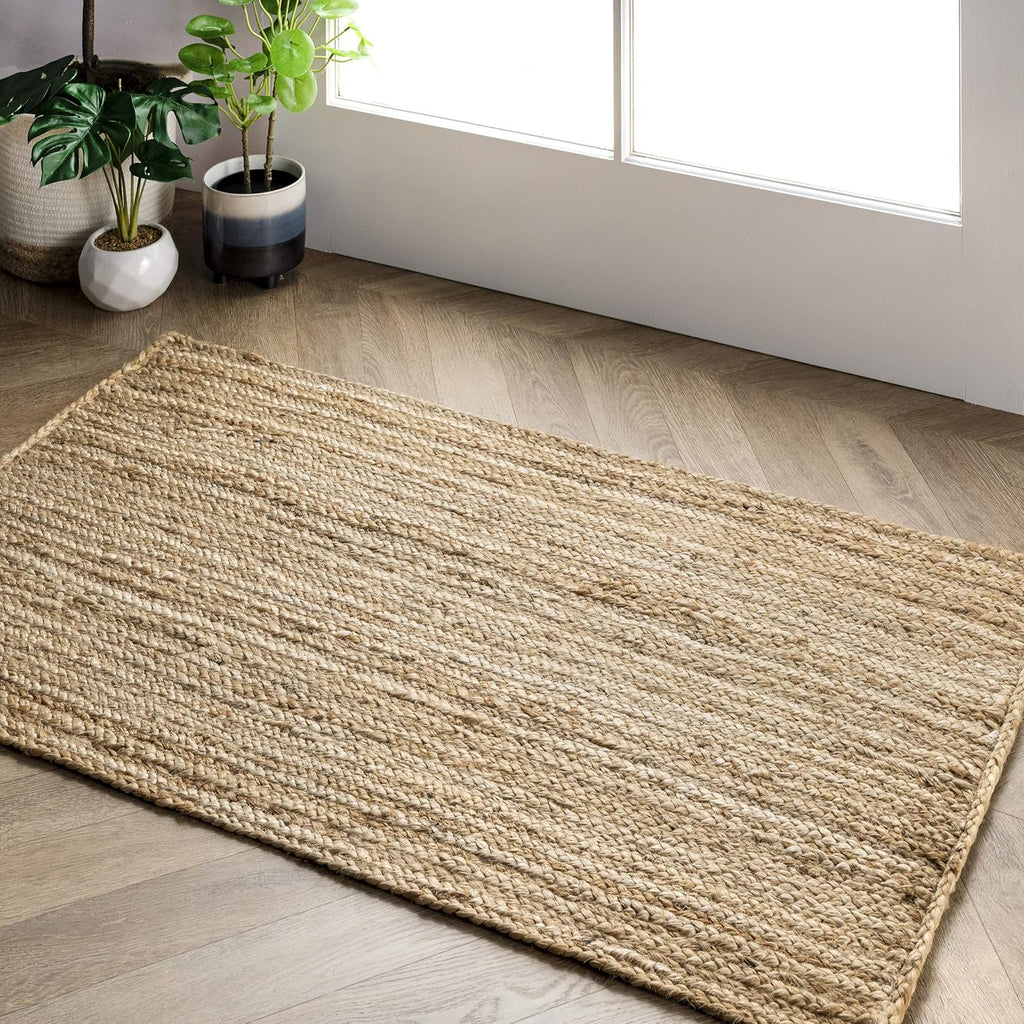 2X4 Rigo Jute Hand Woven Area Rug, Natural, Solid Farmhouse Design, Natural Fiber, for Bedroom, Living Room, Dining Room, Hallway, Office, Kitchen, Entryway
