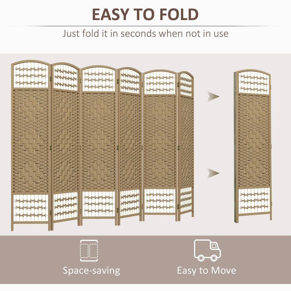 5.6 Ft. Natural Wood Folding Privacy Screen, 6 Panel Room Divider, Wave Fiber Freestanding Partition Wall Divider
