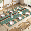 Cotton Burlap Farmhouse Table Runner with 6 Placemats,Blue Teal Heat-Resistant Set for Kitchen Coffee Table Party Banquet Decor(1 Table Runner 72 Inches Long and 6 Placemats)