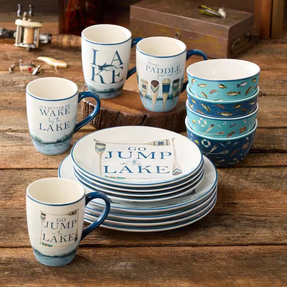 Wake at the Lake 16-Piece Multi-Colored Ceramic Dinnerware Set